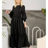 فستان بنات اسود تييرو مع أزرار حجرية - Black Stone Button Festo Detail Tierro Dress