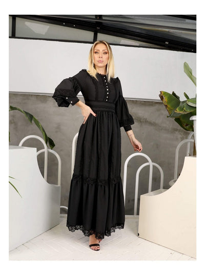 BLACK STONE BUTTON FESTO DETAIL TIERRO DRESS - Lebbse