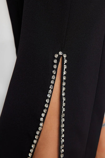 Black Stone Detailed Finike Woven Trousers - Lebbse