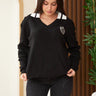 BLACK V-NECK SWEATER - Lebbse