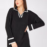 بدل رسمية للنساء بولو سوداء مخططة أبيض - Black white Striped Polo Neck Knitwear Suit