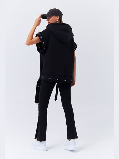 BLACK WOMEN'S TRACKSUIT WITH DETACHABLE SLEEVES WITH SPRINGS - Lebbse