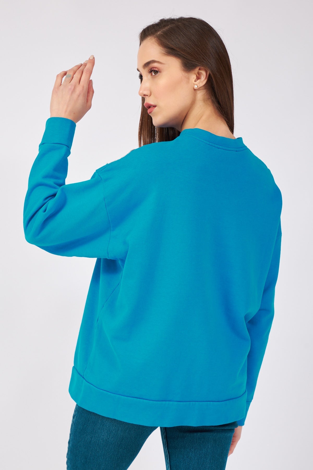 Blue Stone Detailed Sweatshirt - Lebbse