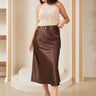 Brown Elastic Satin Skirt - Lebbse