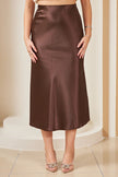Brown Elastic Satin Skirt - Lebbse
