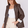 بليزر جلد حريمي سترة ذات أكمام مطوية باللون البني - BROWN FOLDED ARM LEATHER JACKET