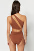 Brown One Shoulder Cut Out - Windowed Swimsuit - Lebbse