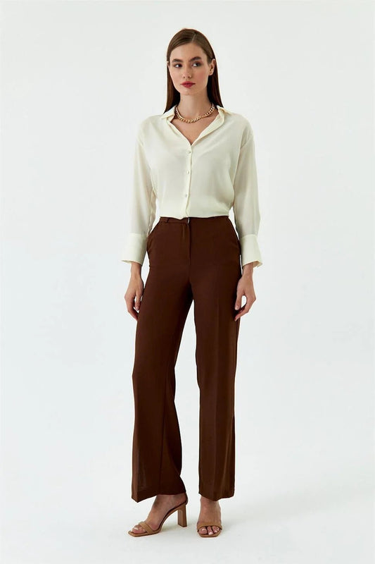 Brown Women's Trousers With Split Detail - Lebbse