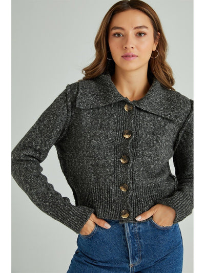Buttoned Collar Knitwear Cardigan - SMOKED - Lebbse