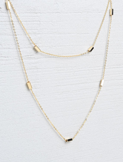 CHIC DOUBLE CHAIN NECKLACE WITH YELLOW BAR FIGURE - Lebbse
