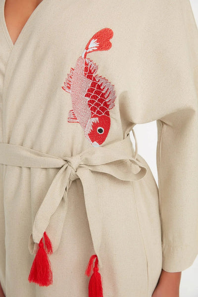 Coral Fish Embroidered Beach Kimono&Beach Kaftan - Lebbse