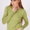 CREW NECK MIDDLE SLEEVE DROP SWEATER -GREEN - Lebbse
