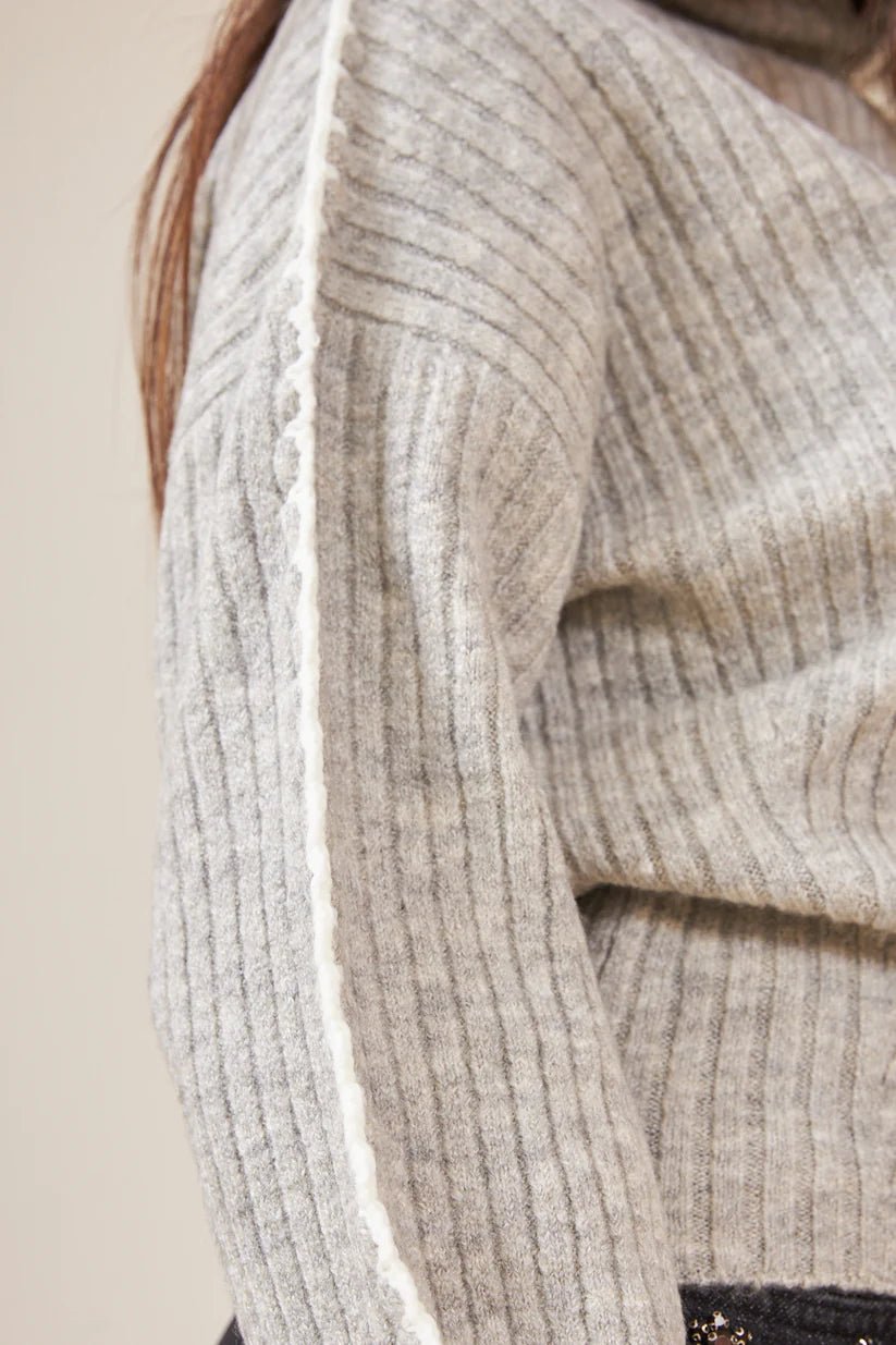 Crochet Detailed Turtleneck Sweater Gray - Lebbse