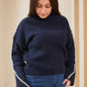 Crochet Detailed Turtleneck Sweater Navy Blue - Lebbse