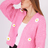 كارديجان زهري صوف وتفاصيل بارزه من الورد - Daisy Wide Sleeve Cardigan Pink