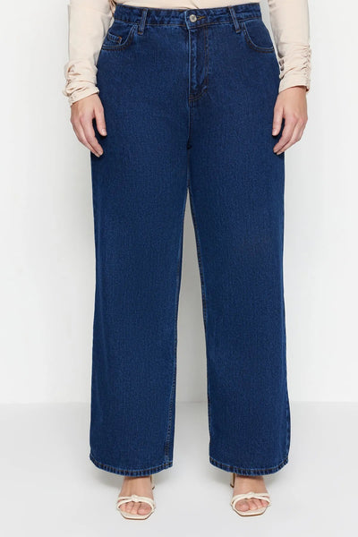 Dark Blue High Waist Wideleg Jeans - Lebbse