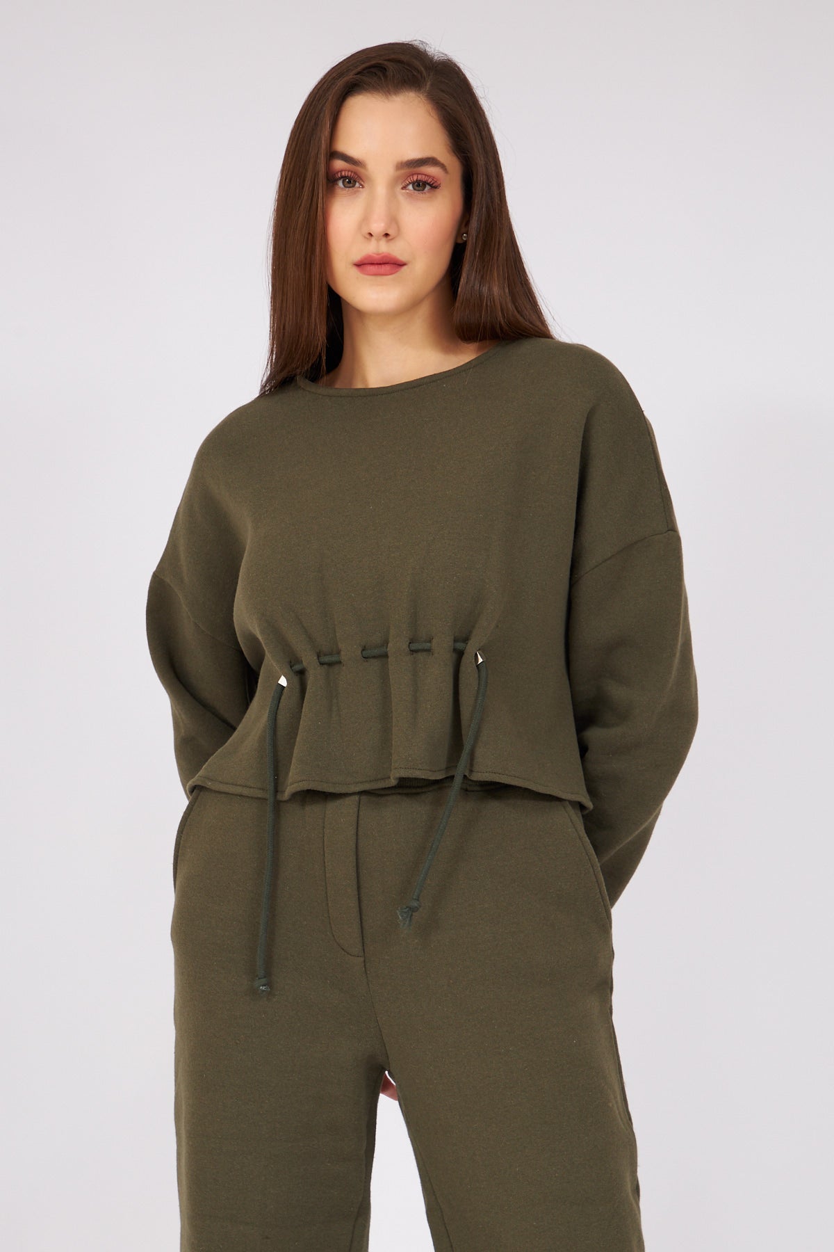 Dark Green Waisted Belted Tracksuit - Lebbse