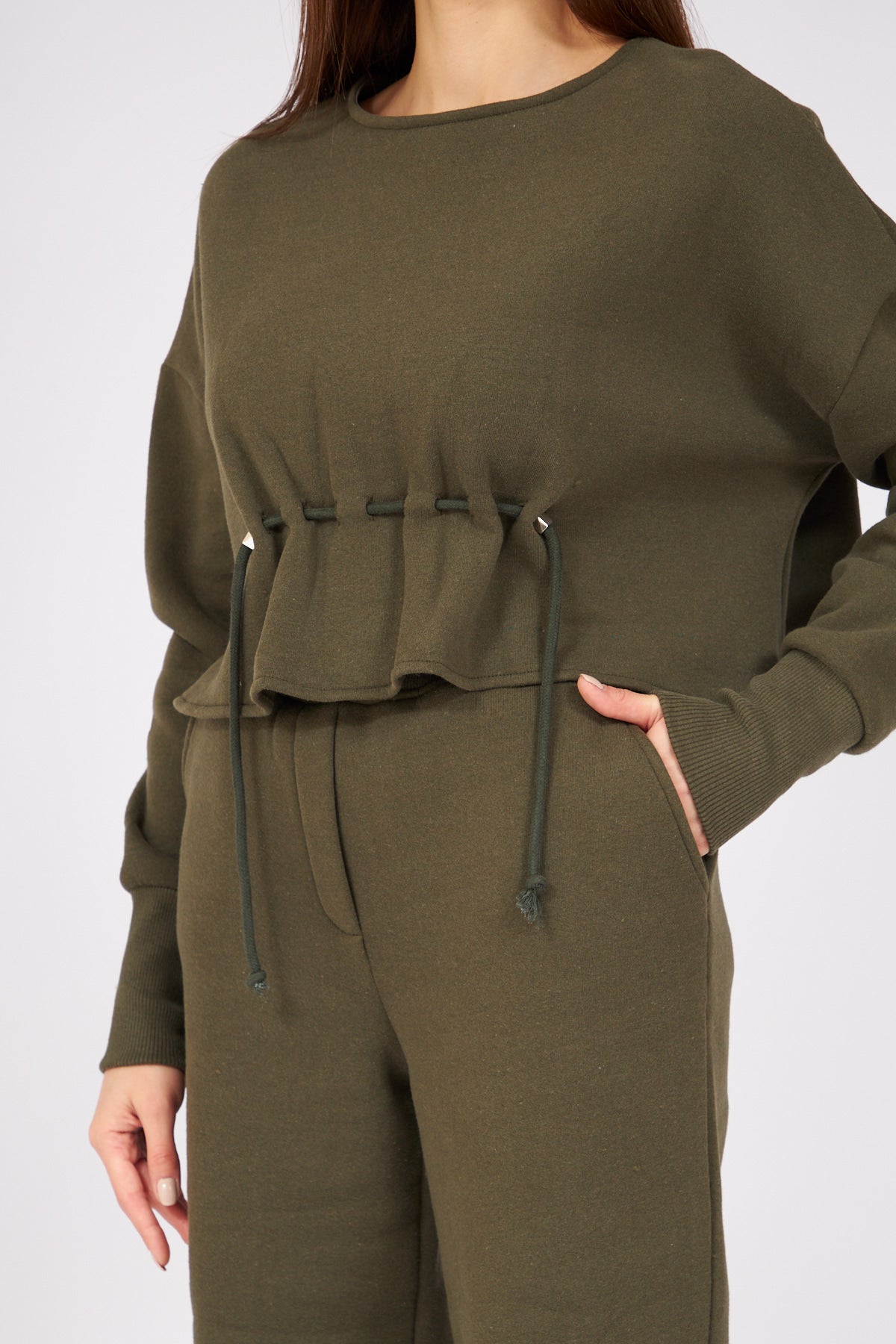 Dark Green Waisted Belted Tracksuit - Lebbse