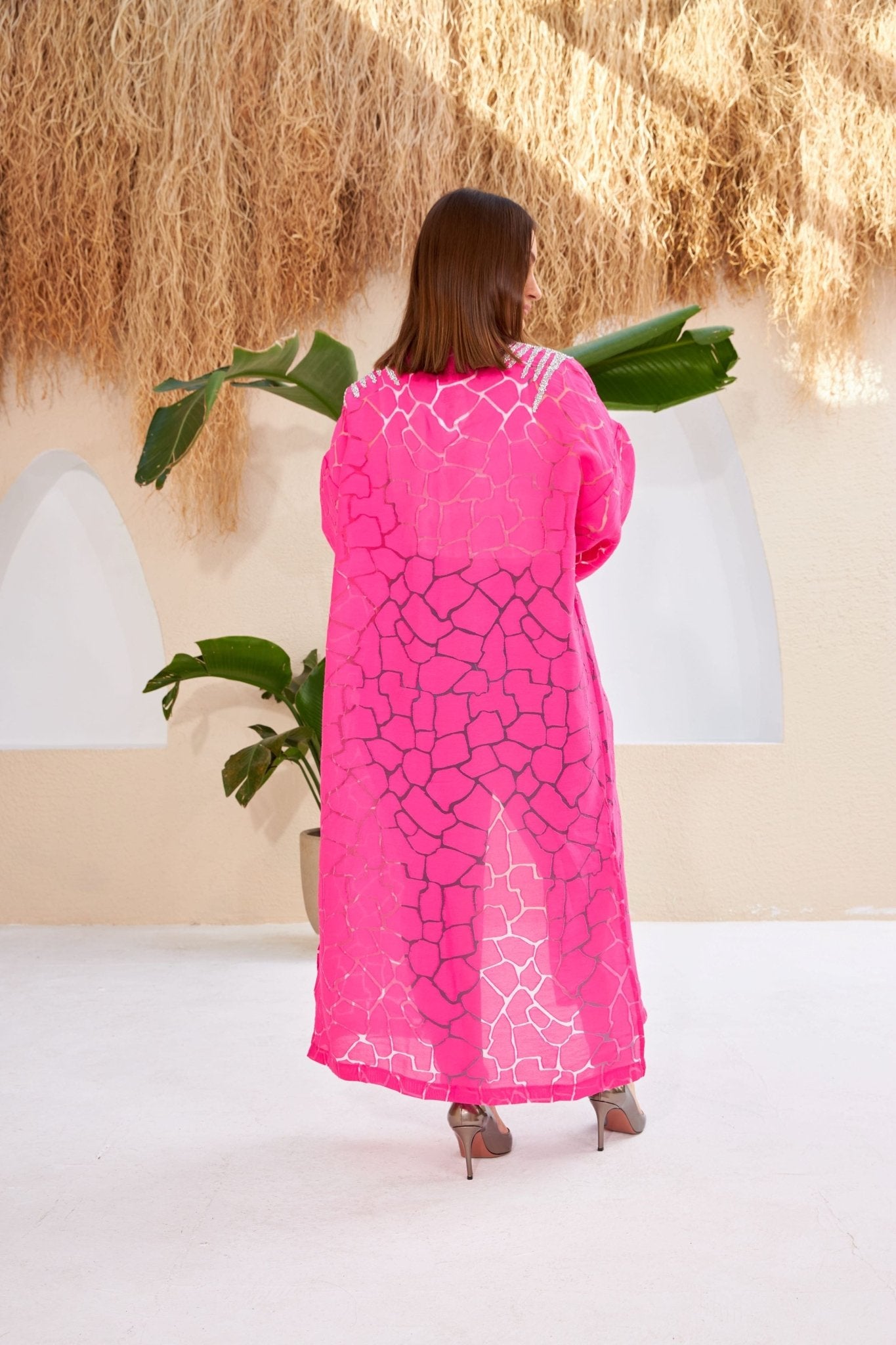Dark Pink Stone Design Kimono - Lebbse
