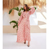 2- Ecru فستان روز فاتح شق مفصل - Ecru-dry Rose Cross Tied Sleeves Feather Detailed Slit Dress