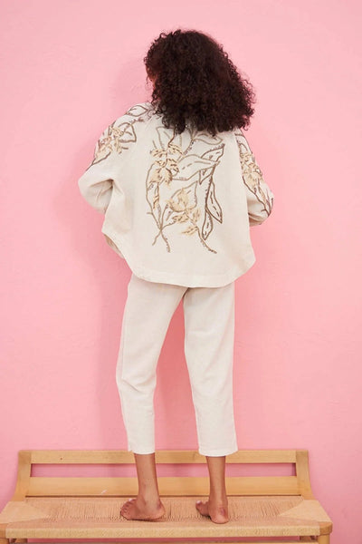 Embroidered Back And Sleeve Oversized Kimono Jacket - Lebbse