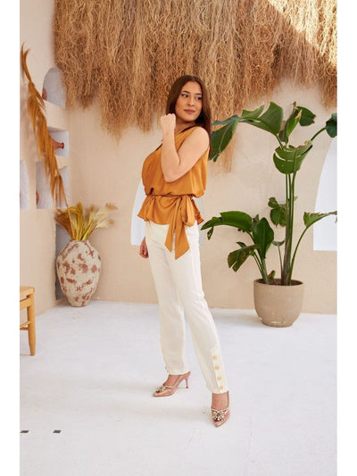 Gold Sleeveless V Neck Blouse - Lebbse