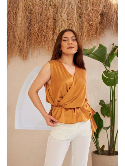 Gold Sleeveless V Neck Blouse - Lebbse