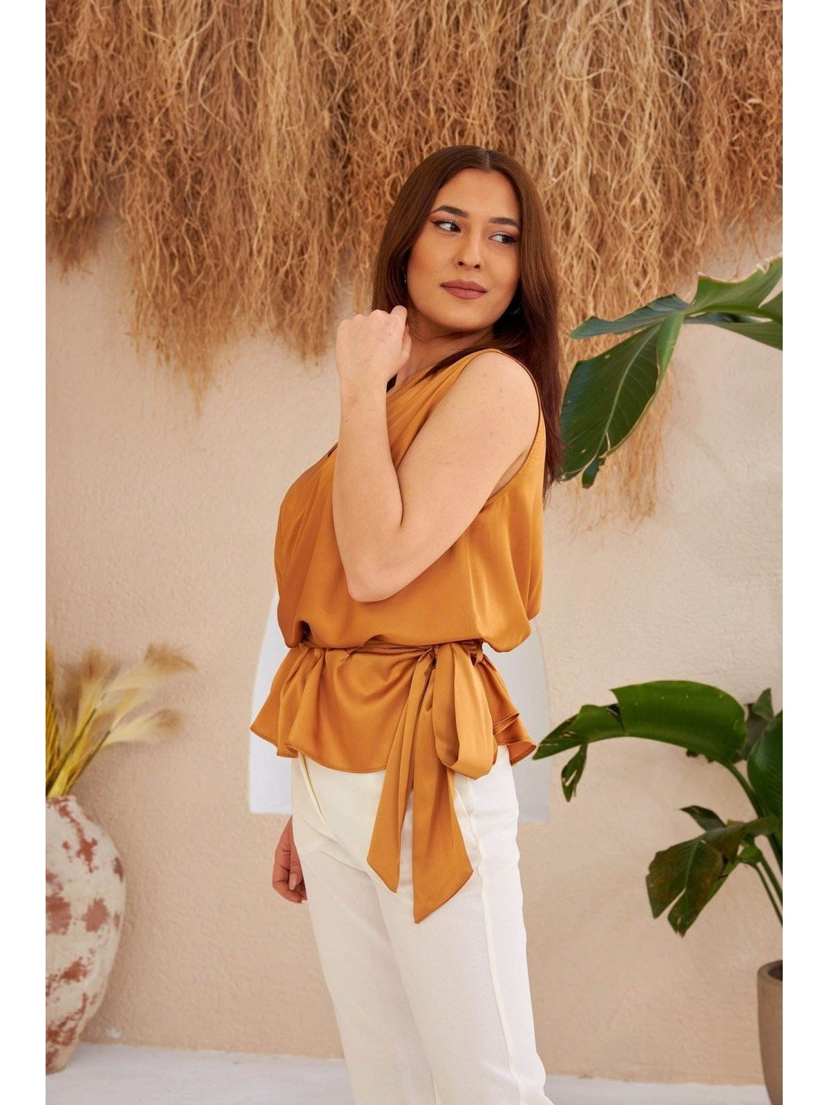 Gold Sleeveless V Neck Blouse - Lebbse