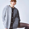 كارديجان نسائي يتميز باندماج اللوان رماديه وخط اسود - Gray Bone Button Detailed Color Transition Boucle Cardigan