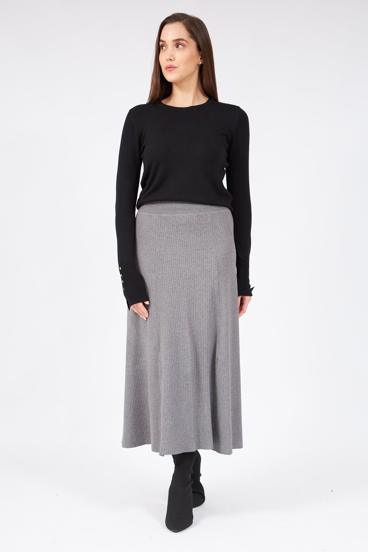 Gray Ribbed Midi Skirt - Lebbse