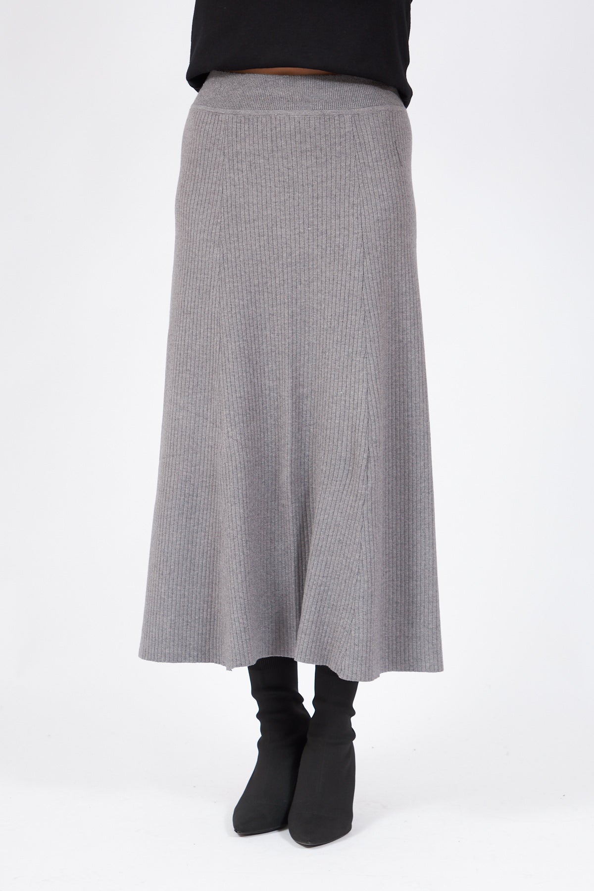 Gray Ribbed Midi Skirt - Lebbse