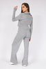 Gray Ripped Detailed Wide Leg Trousers Zippered Knitwear Suit - Lebbse