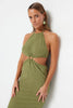 Green Fitted Maxi Knitted Beach Dress With Accessory - Lebbse