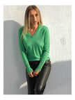 Green V-Neck Sleeve Slit Gold Trok Knitwear - Lebbse