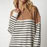 High Collar Striped Zipper Knitwear - Lebbse