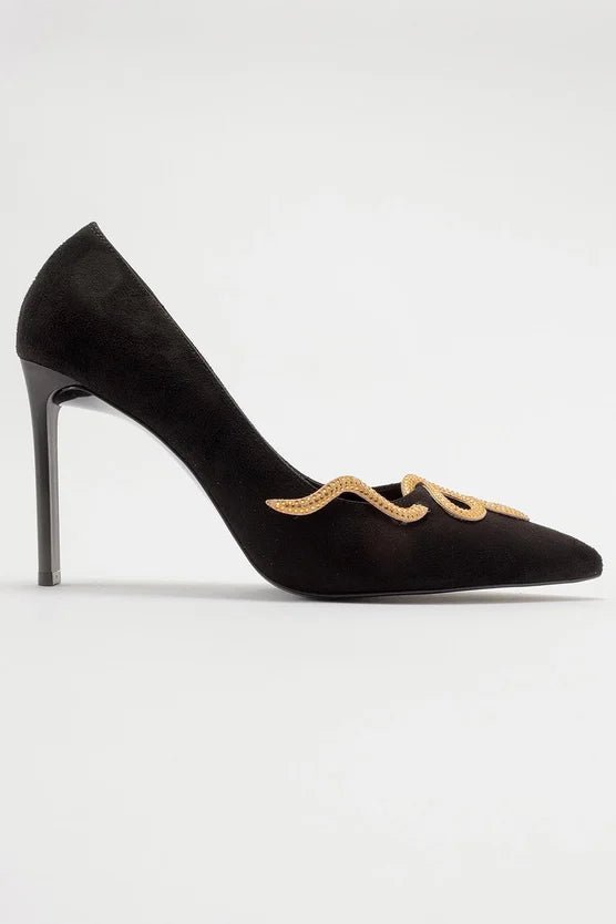 LARİNO Black Suede Women's High Heeled Shoes - Lebbse