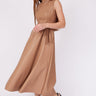 Light Mink Belted Zero Sleeve Leather Dress - Lebbse