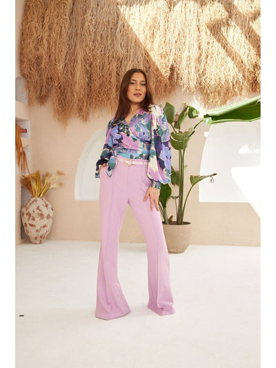 Light Purple Normal Waist Belted Trousers - Lebbse