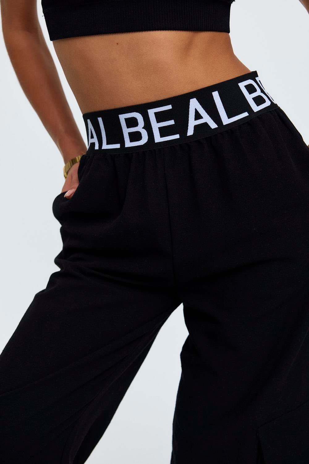 Linen Blended Cargo Black Women's Trousers - Lebbse