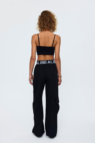 Linen Blended Cargo Black Women's Trousers - Lebbse