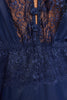 Navy Blue Satin Lace Detailed Fantasy Nightgown - Lebbse