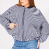 جاكيت بومبر جامعي مخططة باللون الأزرق الداكن - Navy Blue Striped Bomber Jacket