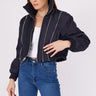 Navy Blue Striped Zipper Detailed Coat - Lebbse
