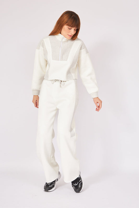 Offwhite Zippered High Collar Tracksuit Set - Lebbse