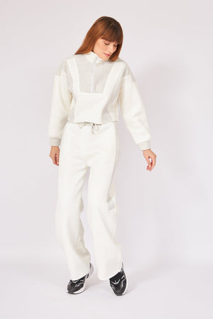 Offwhite Zippered High Collar Tracksuit Set - Lebbse