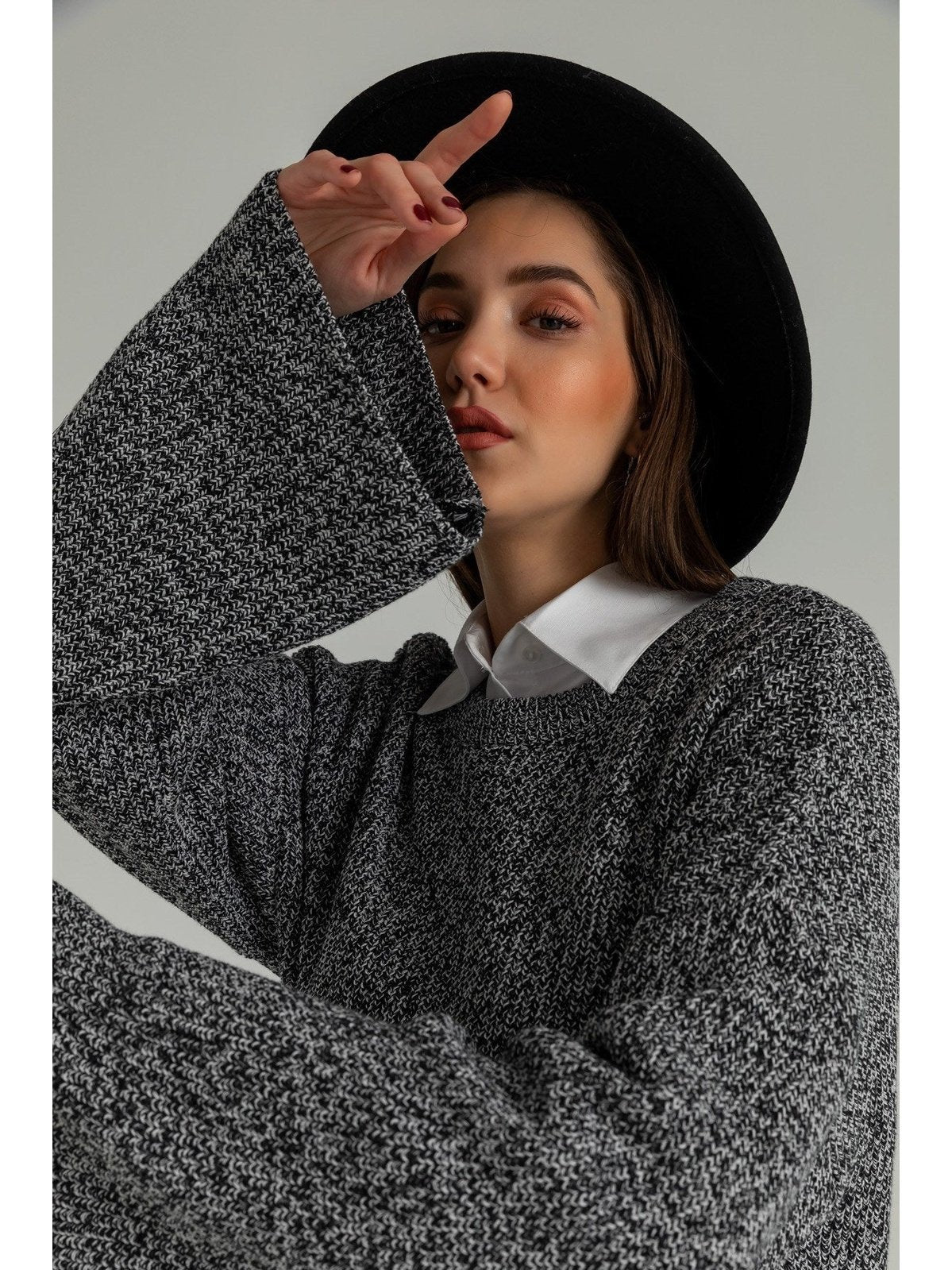 Oversize Spanish Sleeve Sweater - GRAY - Lebbse