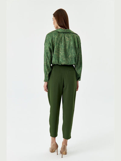 PATTERNED SATIN GREEN WOMEN'S SHIRT - Lebbse