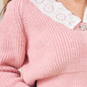3- كارديجان صوف قصير زهري بتفاصيل قبة من الدانتيل - Pink Lace Collar Cardigan