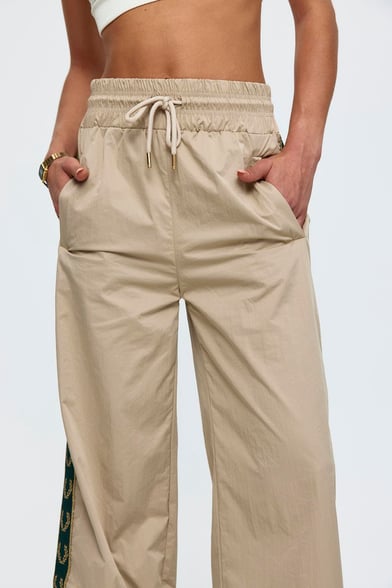 Strip Detailed Parachute Open Khaki Women's Trousers - Lebbse