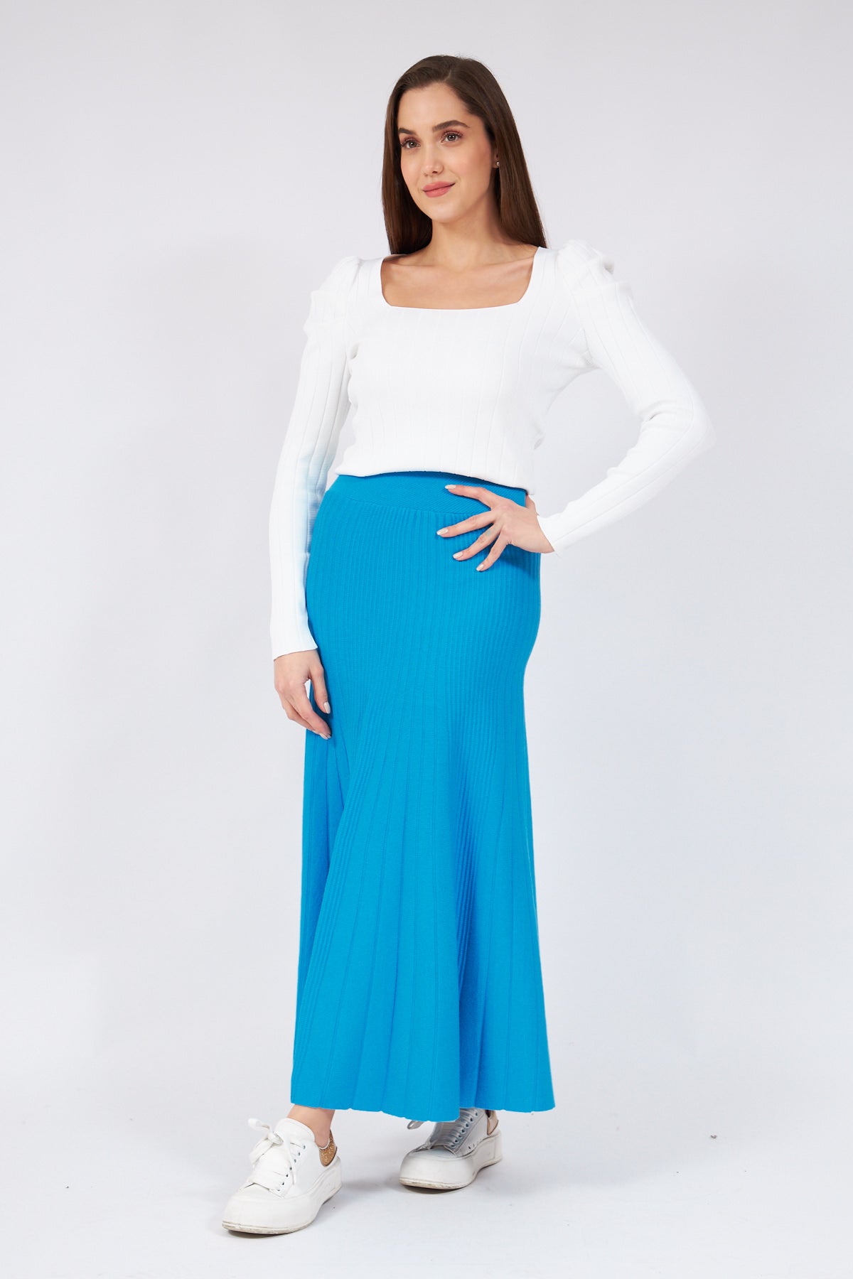 Turquoise Thick Corduroy Knit Skirt - Lebbse